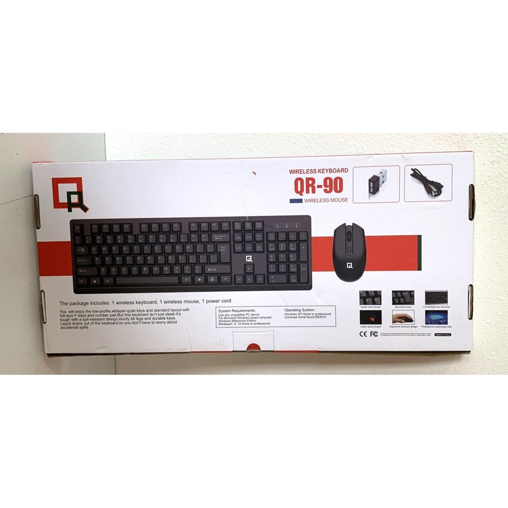 QR QR-90 Wireless Keyboard & Mouse Combo Black Quiet Keys Spill-Resistant